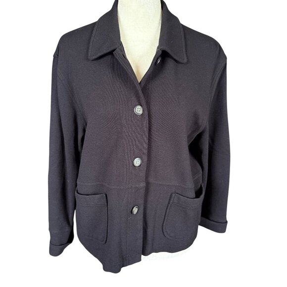 J. Jill Petite women's SP black long sleeve collared button down jacket top - Picture 1 of 9